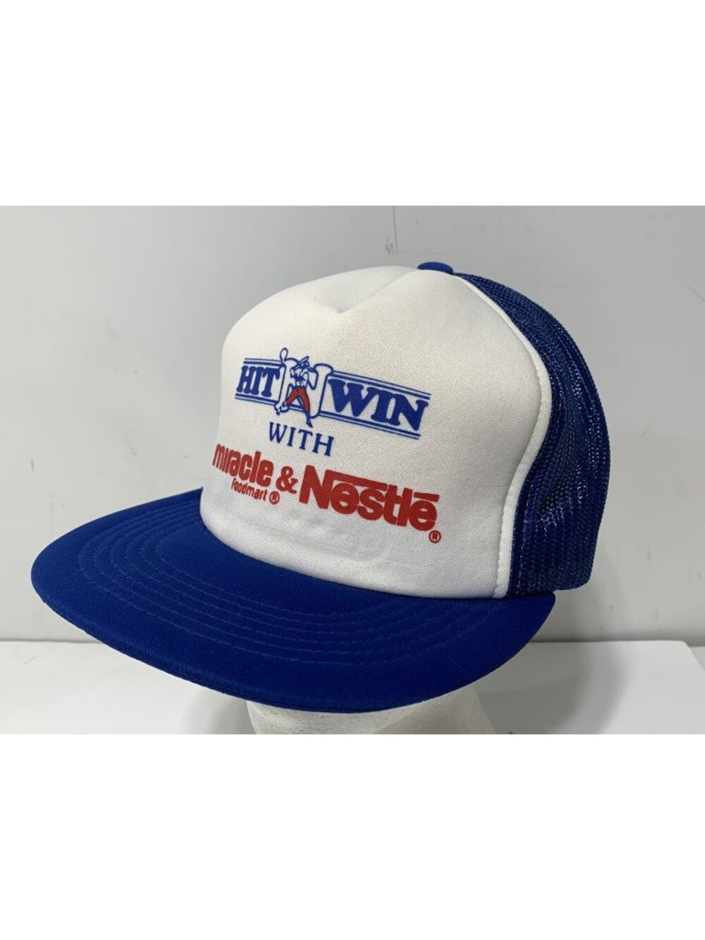 VINTAGE - HIT 'N' WIN Nestle Blue White Trucker Cap SnapBack Mesh Hat